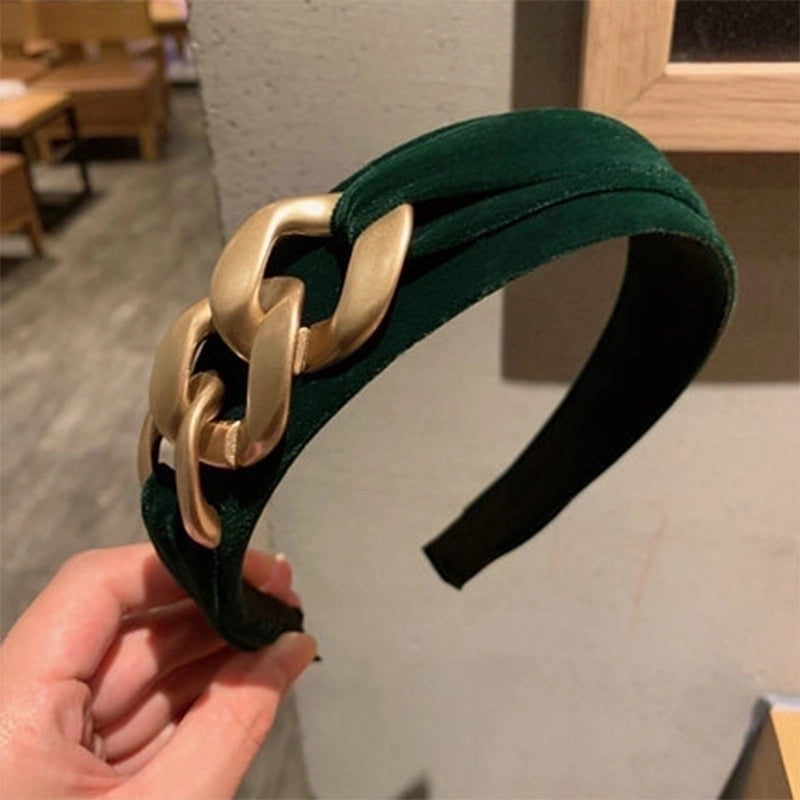 New Velvet Headband Female Retro Temperament Headwear Golden Chain Headband