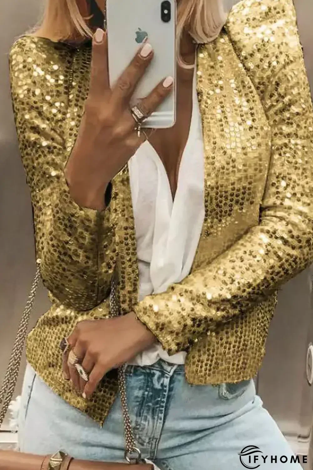 Casual Solid Sequins Patchwork Outerwear(5 Colors) | IFYHOME