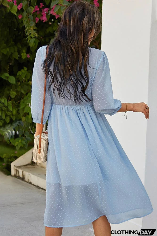 Light Sky Blue A-Line Mid Dress
