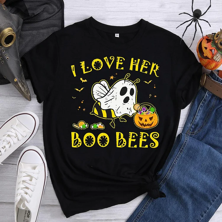 I Love Her Boo Bees Pumpkin Couples T-Shirt-07176