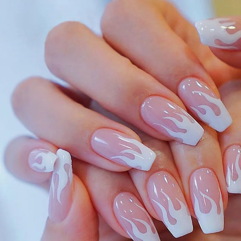 24pcs/set Press on Nail Tips Acrylic 10 Sizes Flower Design Fake Nails Art Full Cover French False Nail Art Tips Artifical Nails-Nail Inspo