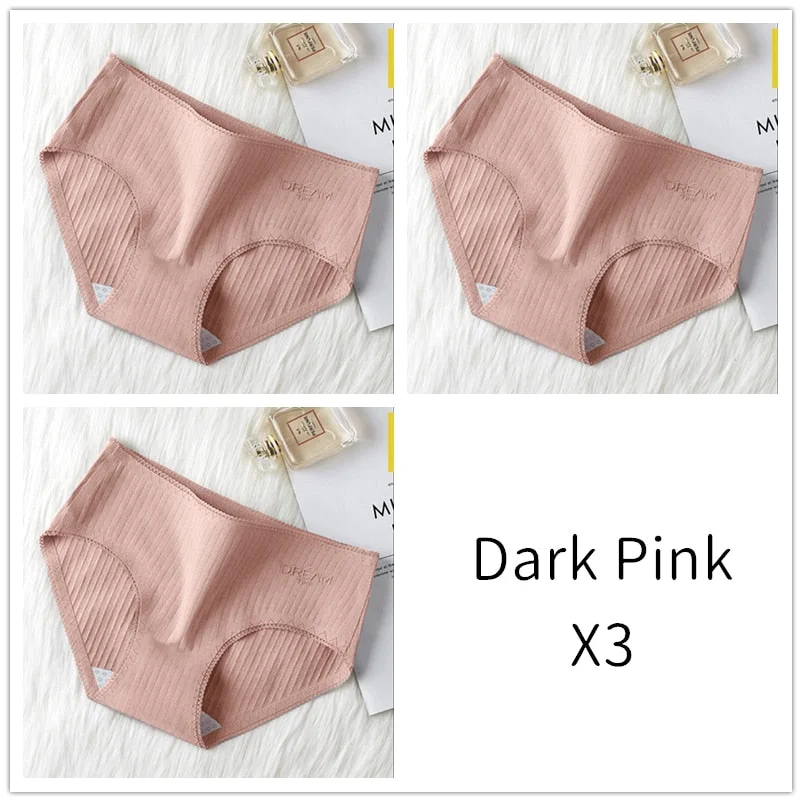 3Pcs Women Panties Lace Cotton Underwear Girls Mid Waist Briefs Lady Cute Sexy Lingerie Intimates Breathable Underpants Female