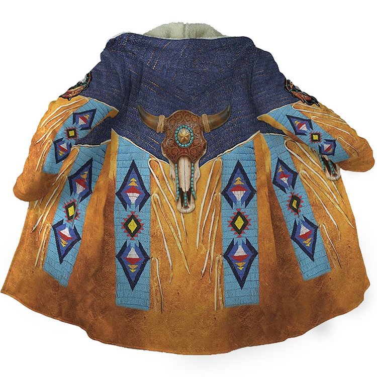 Men's Outdoor Ethnic Pattern Outdoor Fleece Warm Hooded Cardigan Jacket