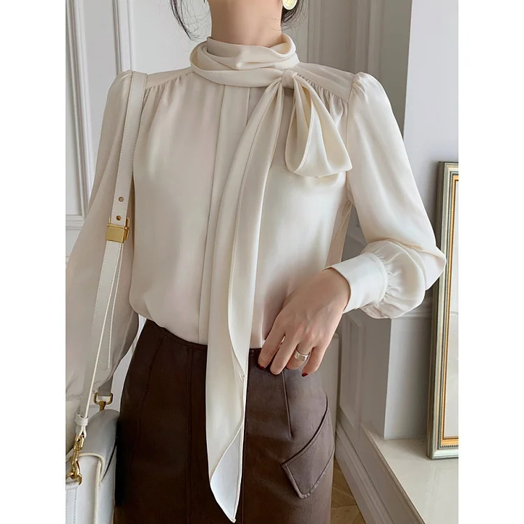 Black Long Sleeve Tie Neck Blouse QueenFunky