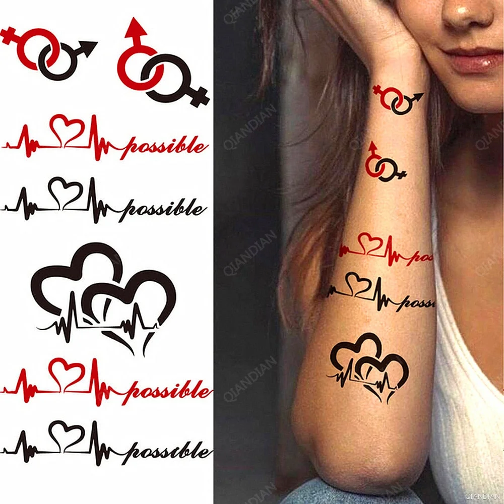 Watercolor Arm Letter Temporary Tattoos Sleeve English Word Lip Print Feather Decorate Realistic Fake Body Women Totem Sticker