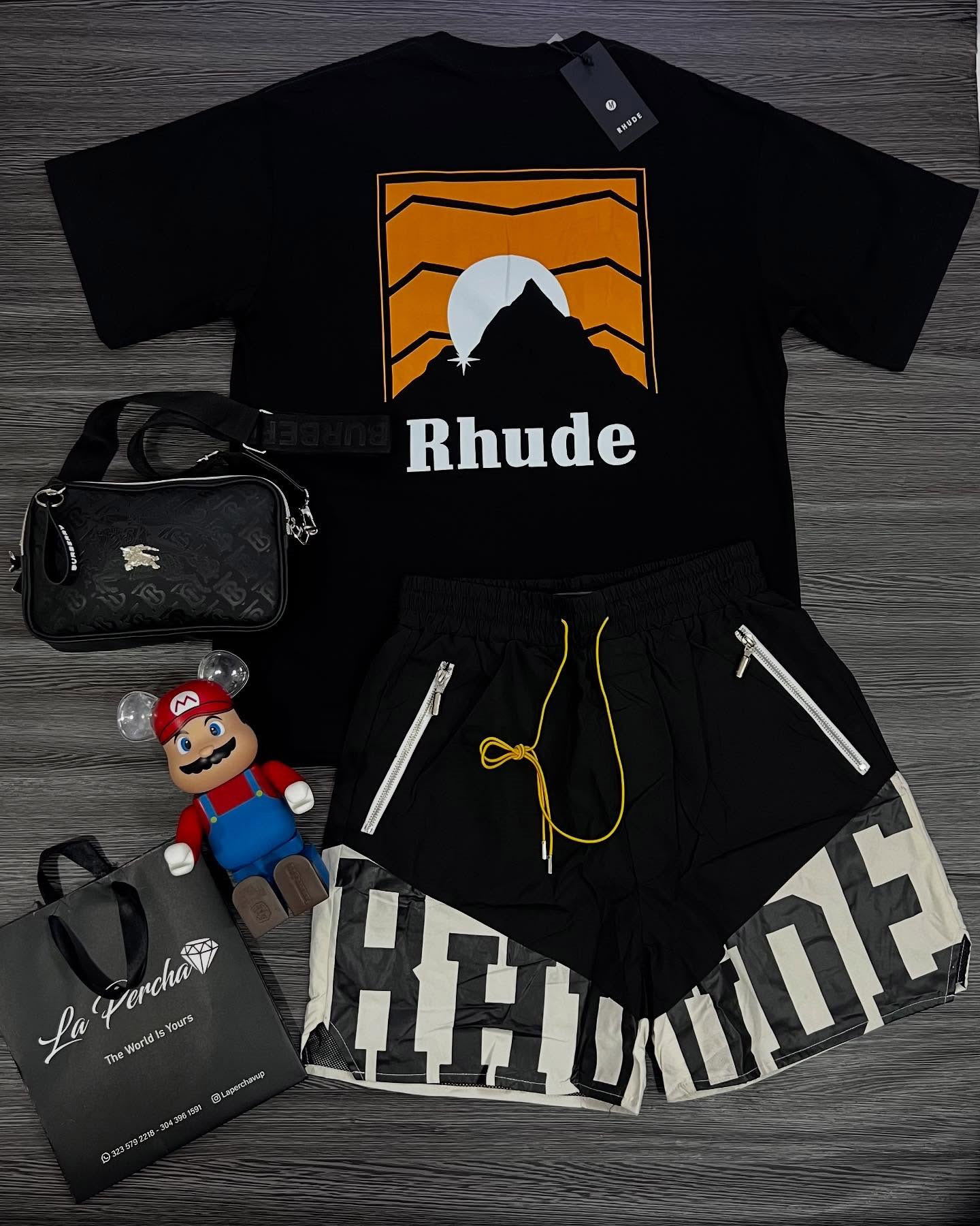 1:1 Higher Version RHUDE Sunset Letter Print T-Shirt And Shorts Co-Ord
