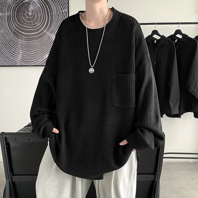 Aonga Autumn Outfits     Korean Fashion Sweaters Men Autumn Solid Color Wool Sweaters Harajuku Men Streetwear Mens Clothes Knitted Sweater Men Pullovers
