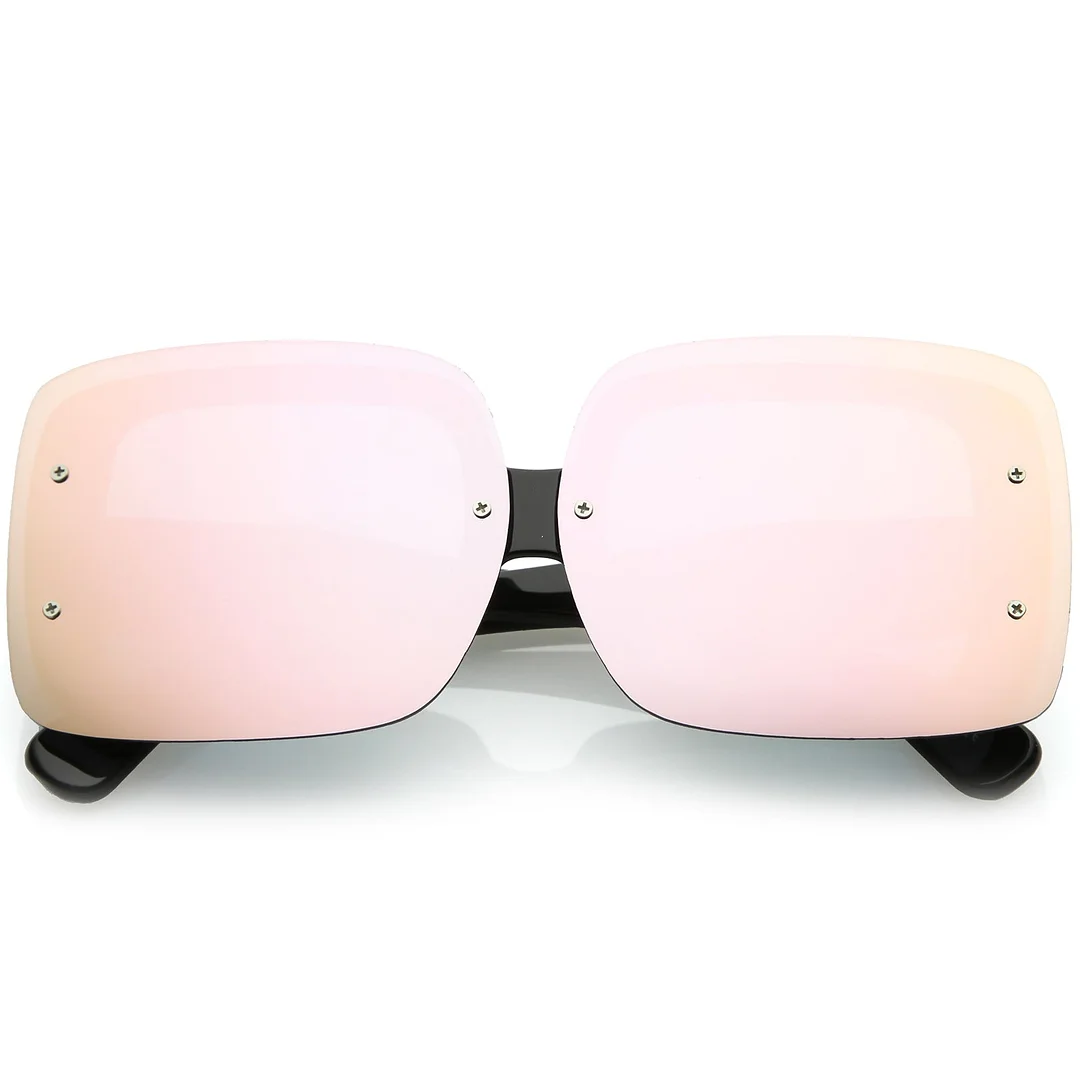 Bold Rimless Square glasses Chunky Arms Color Mirror Lens 71mm