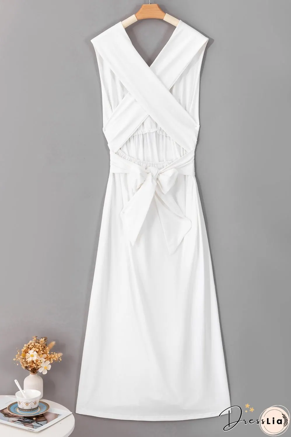 Elegant Solid Deep V Neck Split Dress