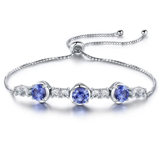 Vintage Round Tanzanite Bracelet with Diamond In Sterling Silver