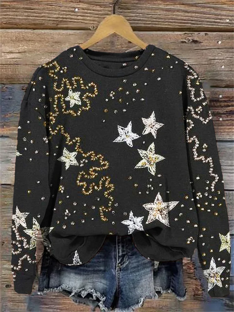 Gemütliches Sweatshirt mit Rundhalsausschnitt und Stern-Paillettenmuster