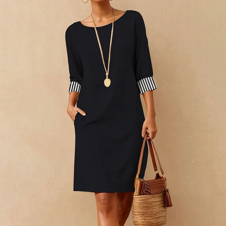 Classy Striped Scoop Neck Mini Dress
