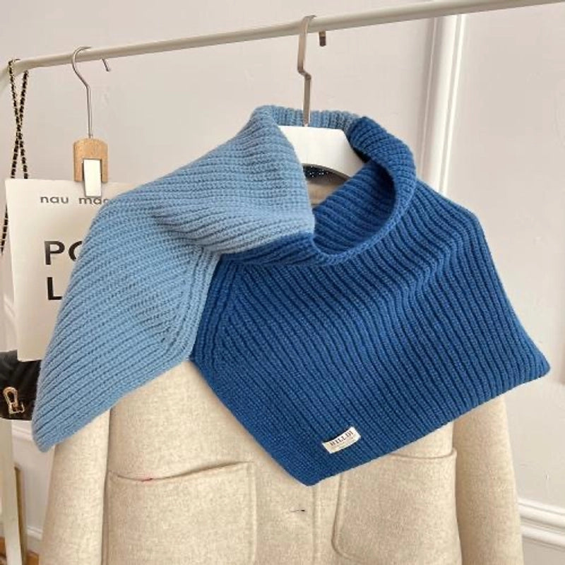 Korean Style High-grade Color Matching Turtleneck Collar Women’s Autumn And Winter Versatile Pullover Scarf New Cape Knitted Shawl