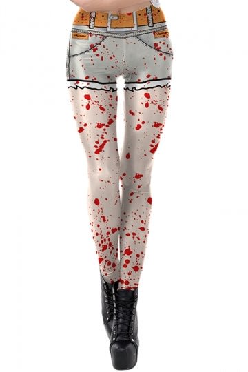 High Waisted Hand And Blood Print Scary Halloween Leggings Silvery-elleschic