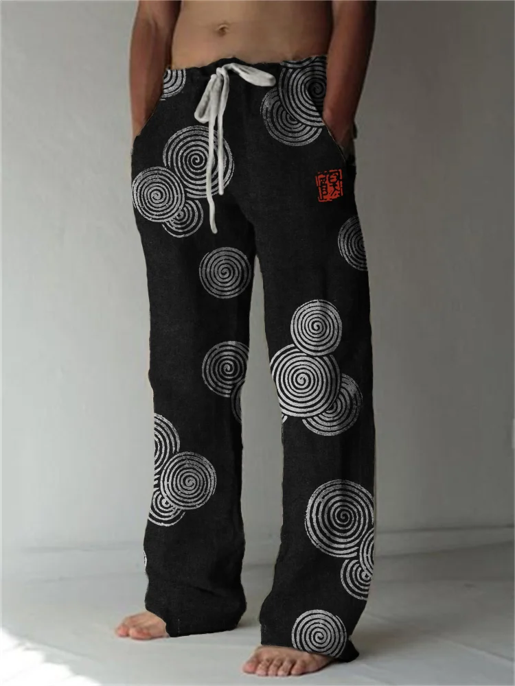 Sea Waves Ripples Lino Pattern Linen Blend Casual Pants