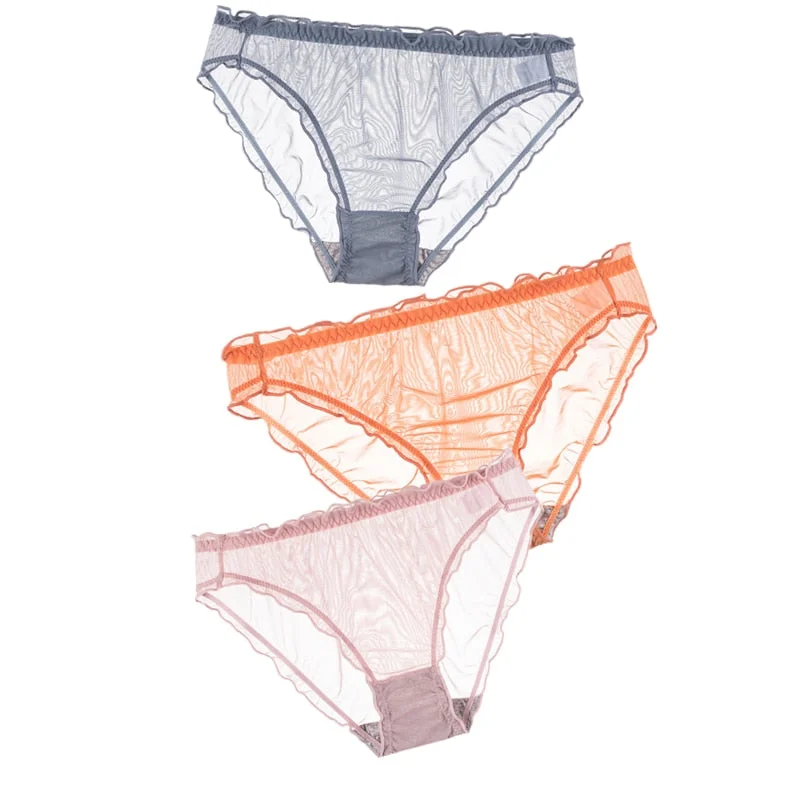 3Pcs Women Sexy Panties Lace Underpants Low-waist Panties Mesh See Through Perspective Briefs Female Fashion Underwear Lingerie