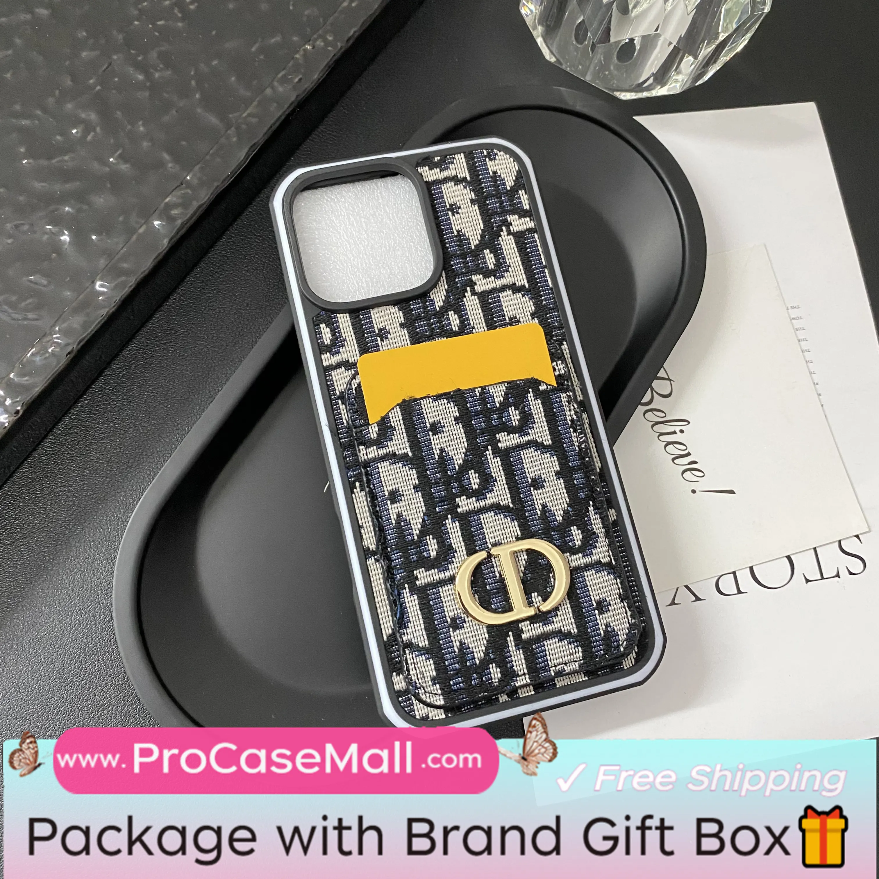 DIOR OBLIQUE PRINT BACK CARD HOLDER IPHONE CASE