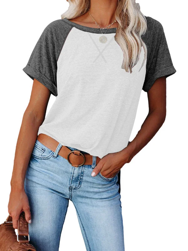 Simple Contrast Color Short Sleeves T-Shirts