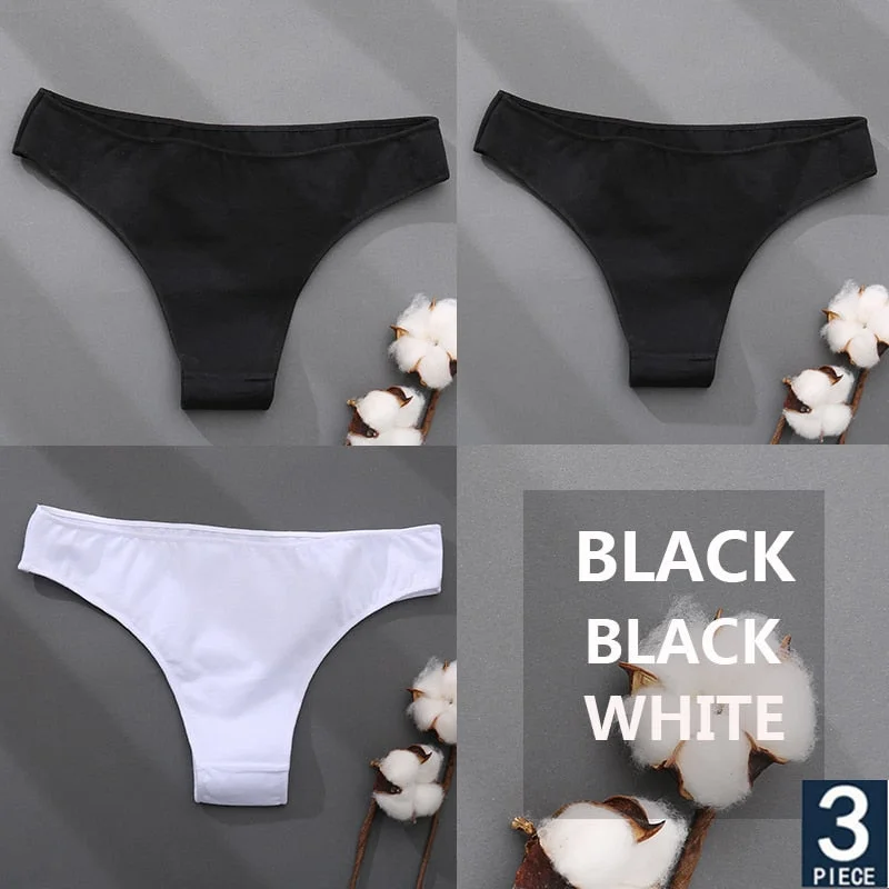 FINETOO 3PCS/Set Cotton Thong Women's Underwear M-XXL Woman Bikini Underpants Femme 7 Colors Breathable Girls Lingerie Panties