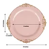 10 Pack | 8" Round Plastic Dessert Salad Plates In Vintage Blush Rose Gold Leaf Embossed Baroque Disposable Plates