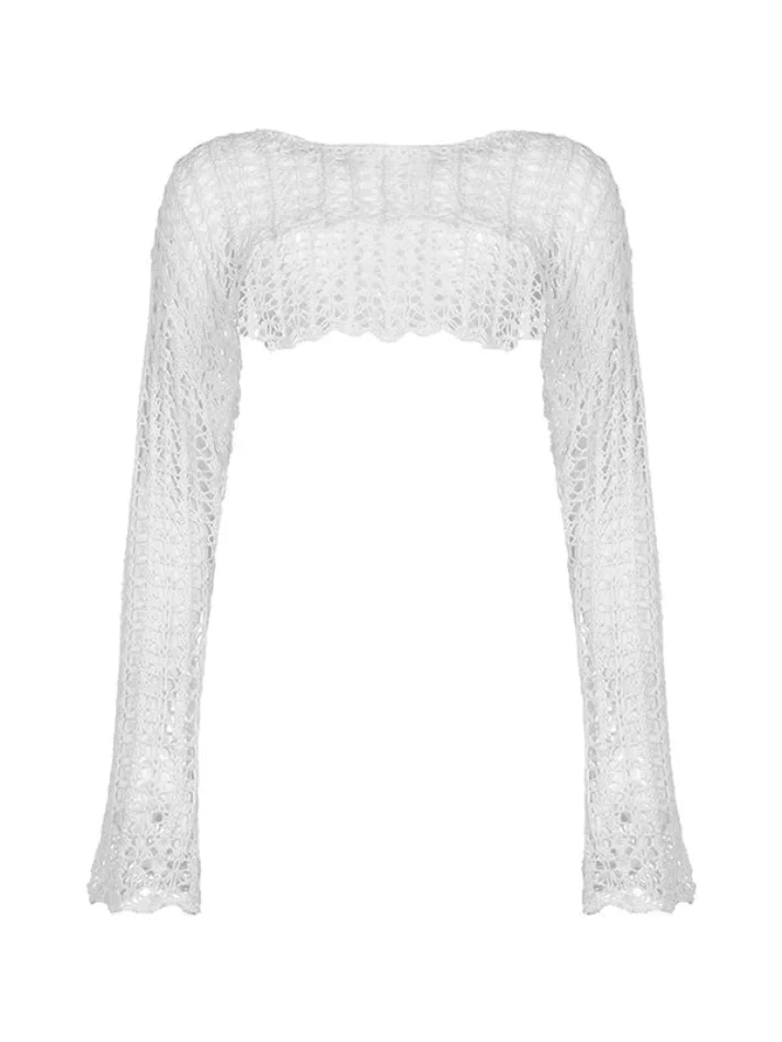 Brownm Retro Hollow Short Knit Crop Top