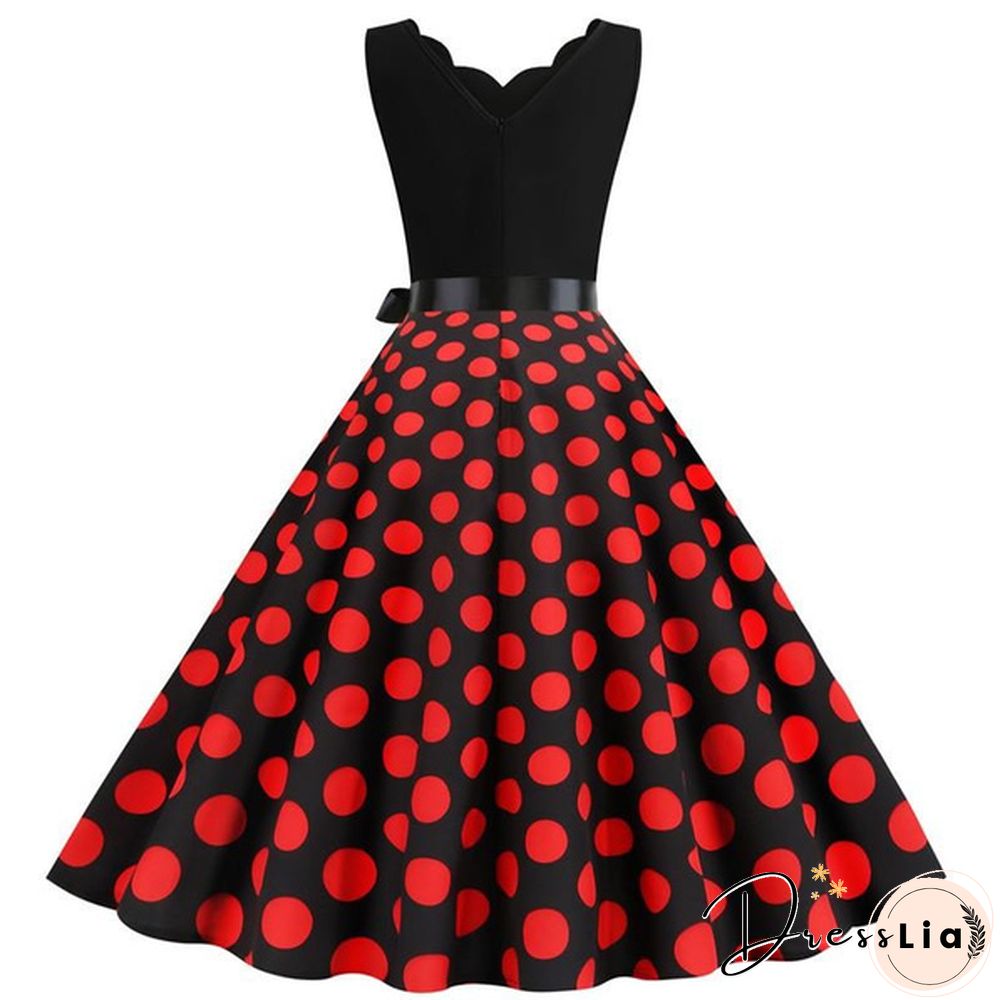 New Women's Fashion Sleeveless Casual Dresses Elegant Vintage Floral Print Rockabilly 1950S Retro Evening Party Gown Swing Pleated Dress Vestidos De Mujer