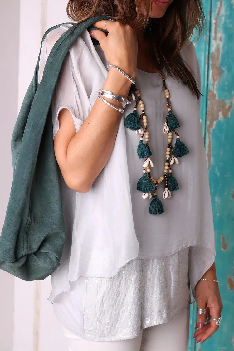 Off We Go Italian Soft Silk Sequin Top