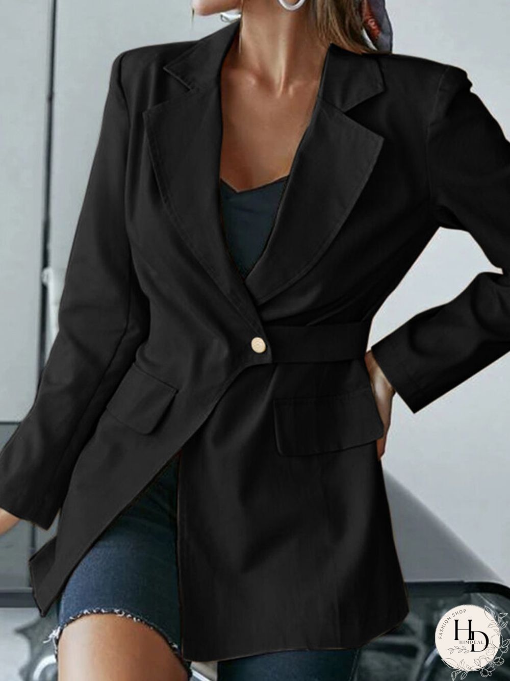 Asymmetrical Solid Long Sleeve Lapel Casual Women Blazer