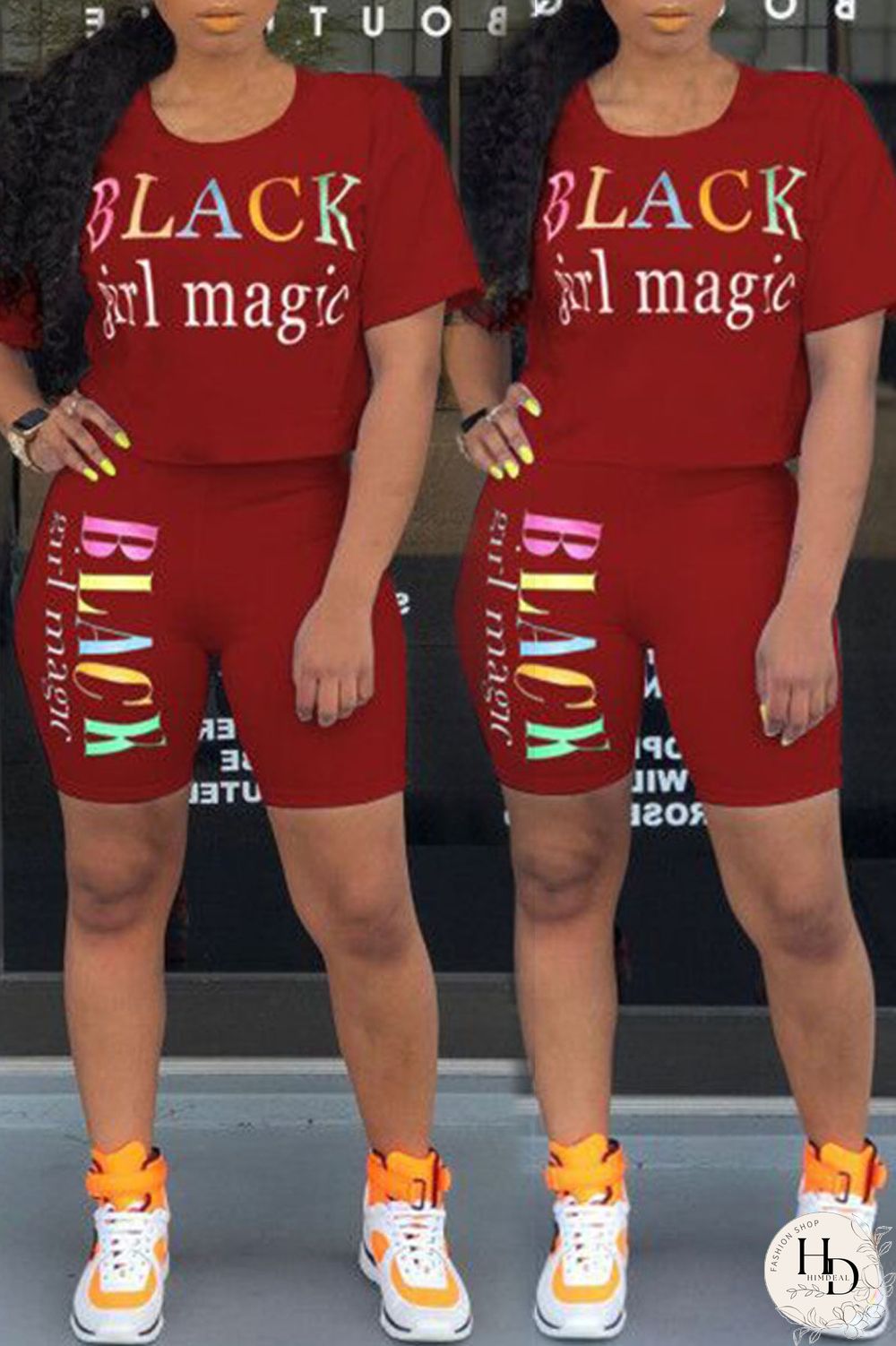 Wine Red Casual Fashion Slim fit Two Piece Suits Letter Solid Regular Short Sleeve