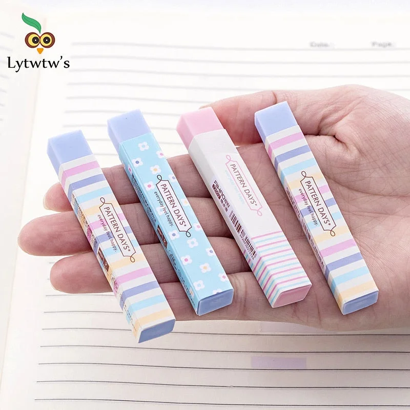 1 Pcs Lytwtw's Cute Candy Color Striped Soft Erasers For Kids Rubber Toy Kawaii Stationery School Office Supply Creative Eraser