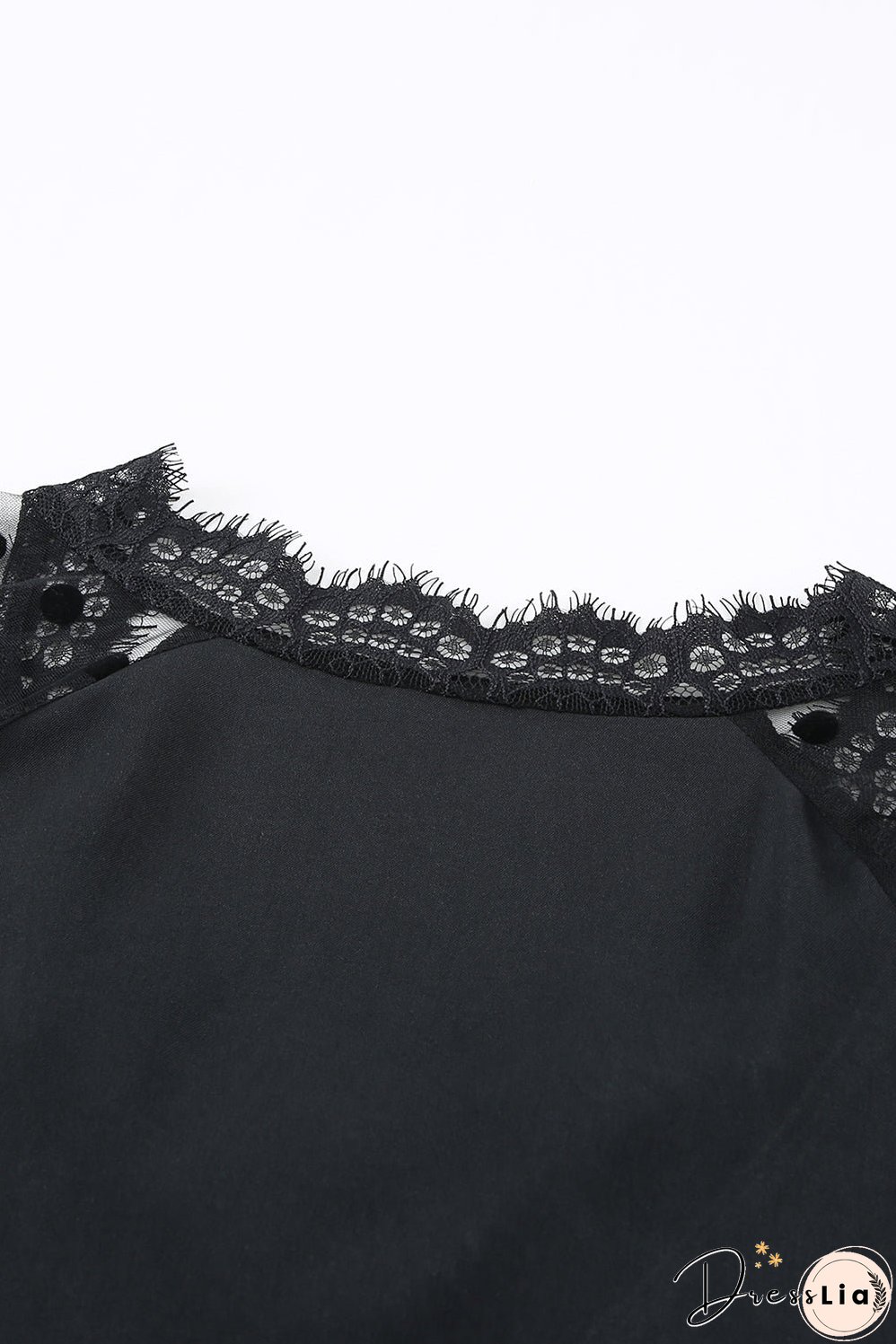 Polka Dot Lace Trim Spliced Mesh Blouse