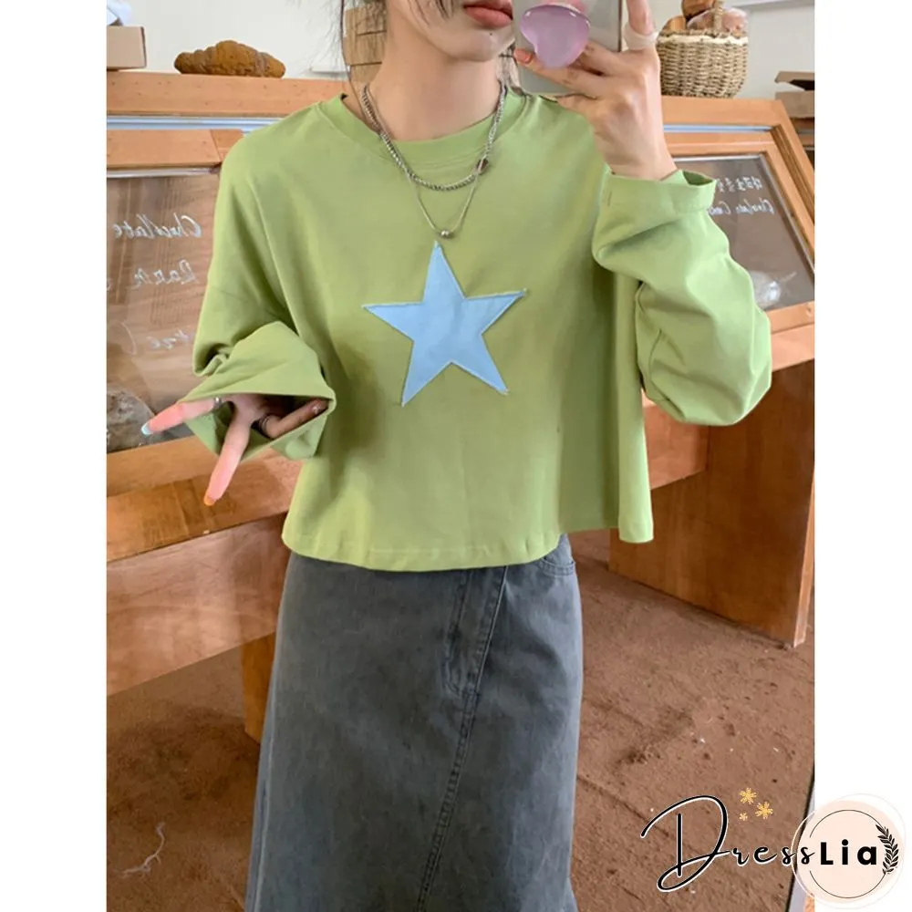 Fairycore Hoodies Women Grunge Pentagram Pattern Long Sleeve Crop Tops Y2k Aesthetic