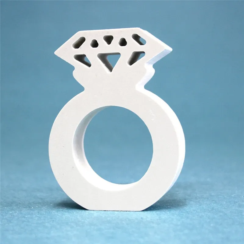 Thickness 12 MM White Wooden Letters English Alphabet Name Design Art Craft 3D Heart Crown Diamond ring for Wedding Home Decor