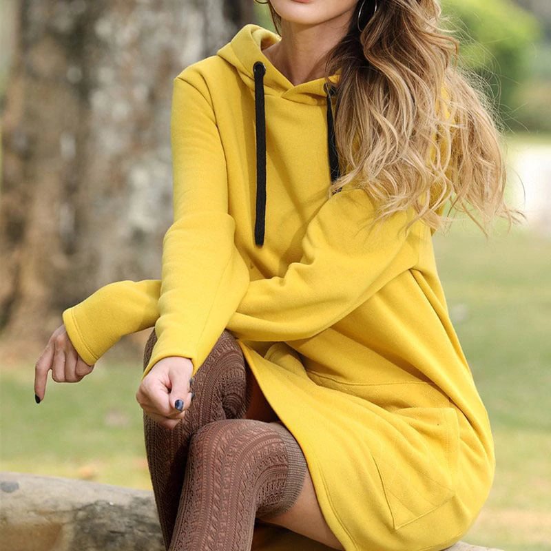 Casual Solid Color Hooded Pocket Sweater Dress | EGEMISS