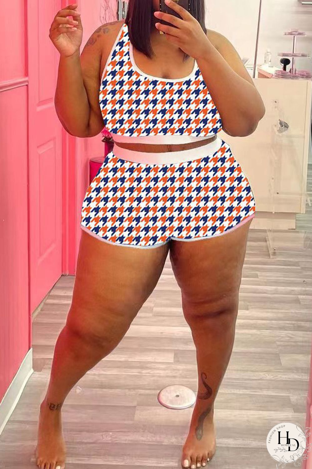 Yellow Fashion Casual Print Vests U Neck Plus Size Two Pieces