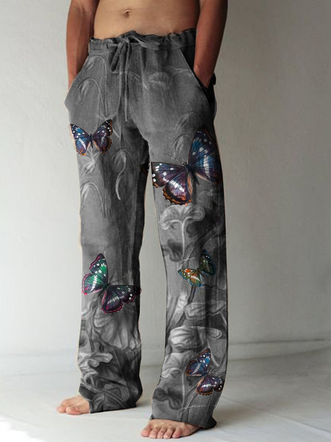 Pre-sale Men's retro butterfly print casual pants