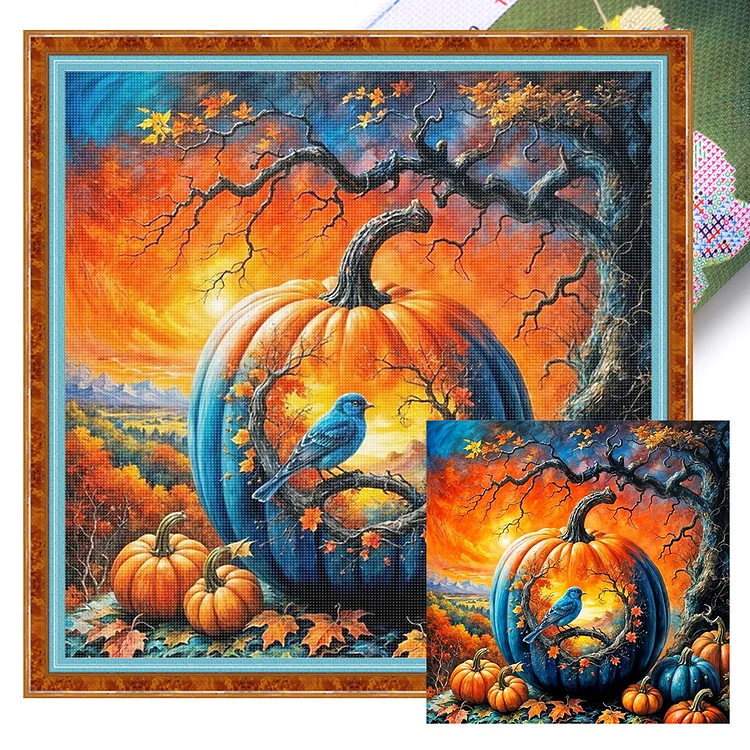 【Huacan Brand】Pumpkin silhouette crow 40*40cm 11CT Stamped Canvas Cross Stitch gbfke