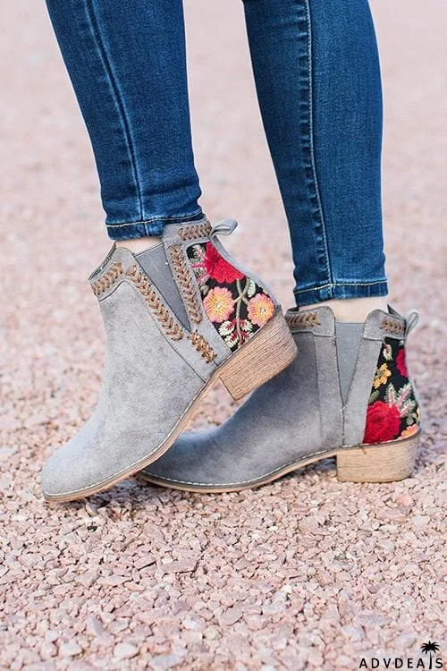 Floral Embroidered Ankle Booties