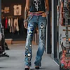 Women's Punk Rock Skull And Cross Print Jeans by Inlyline