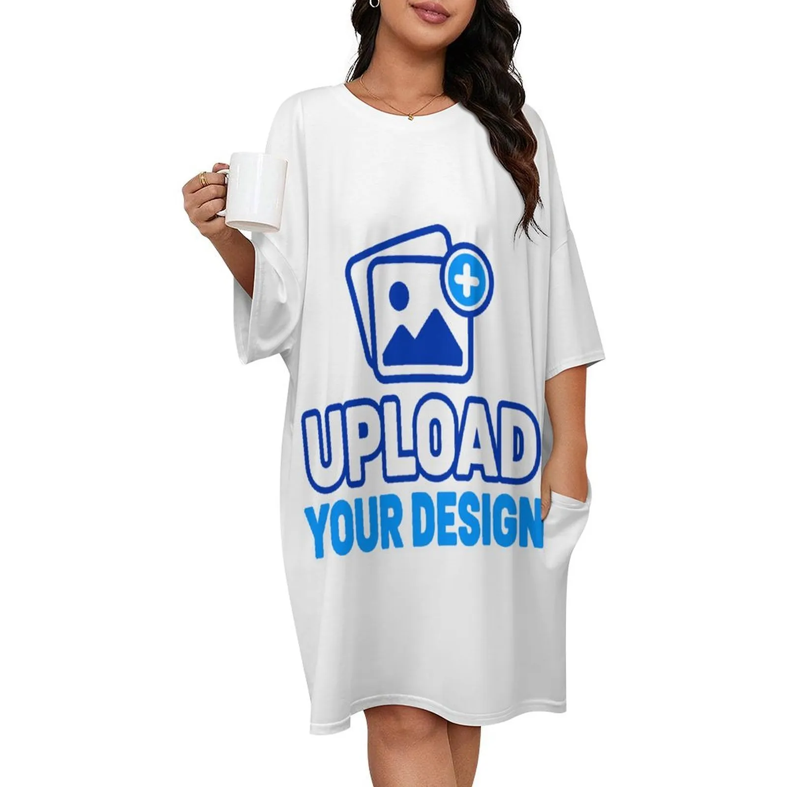 Knee-Length Faux-Cotton Sleep Shirt with uploaded custom design - product image