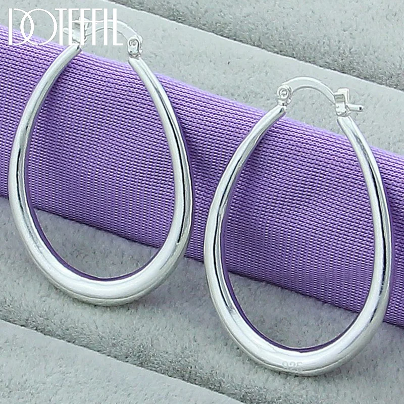 DOTEFFIL 925 Sterling Silver Smooth Solid Circle U Round Hoop Earring For Women Jewelry