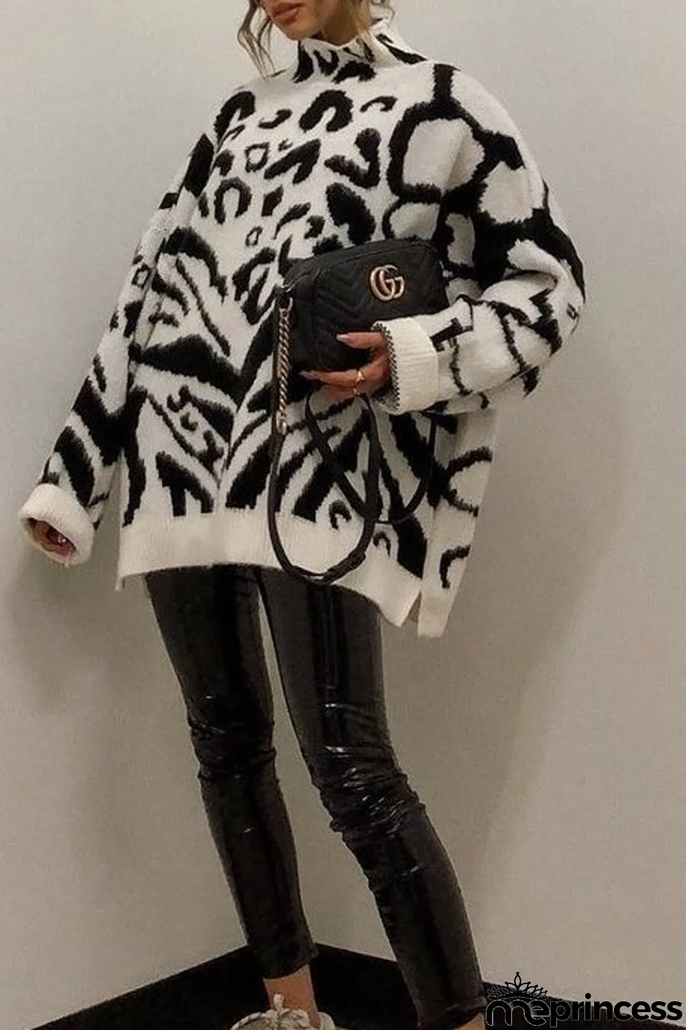 High Neck Irregular Pattern Sweater