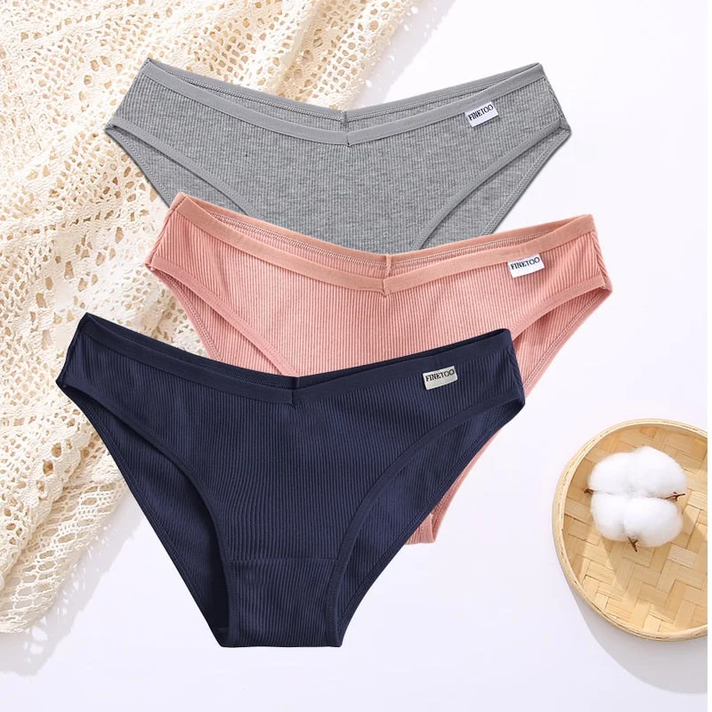 FINETOO 3PCS/Set Lingerie Sexy Women Cotton Panties Underwear Female Underpants 8 Solid Color Soft Woman Briefs Intimates M-XL