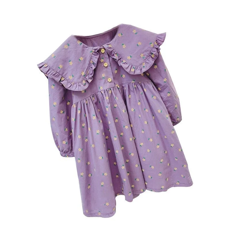 1 Piece 2021 Spring Autumn Baby Girl's Cute Floral Print Dress Children Fashion Party Dress Kids Infant Clothes