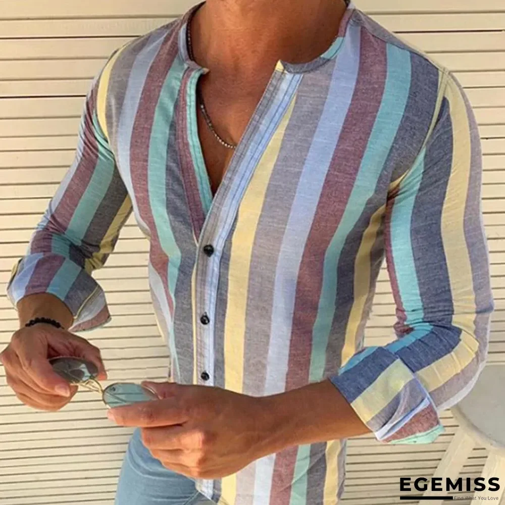 Spring/summer Men Fashion Colorful Stripe Slim Fit Shirts | EGEMISS