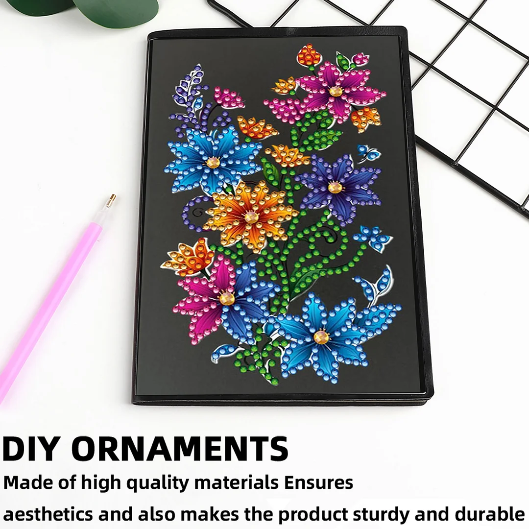5D DIY Rhinestone Art Painting Notebook Kit for Holiday Birthday Gift (Flower)