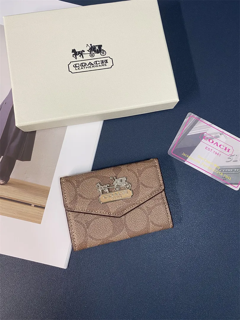 Coach Luxury Genuine Leather Accordion Card Holder with Crossbody Strap