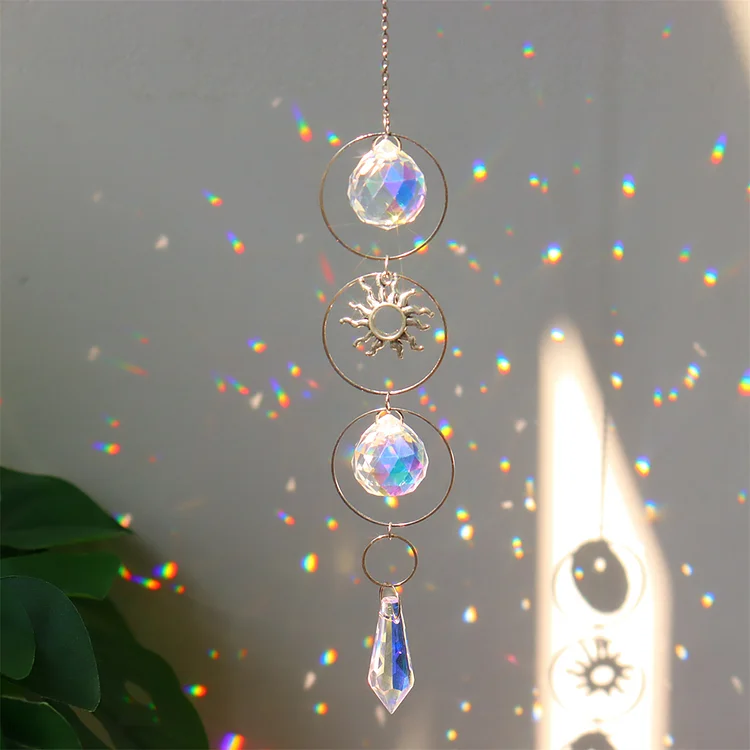 Crystal Wind Chime Pentagram Prism Light Chaser Curtain Home Decor (Sun 1)