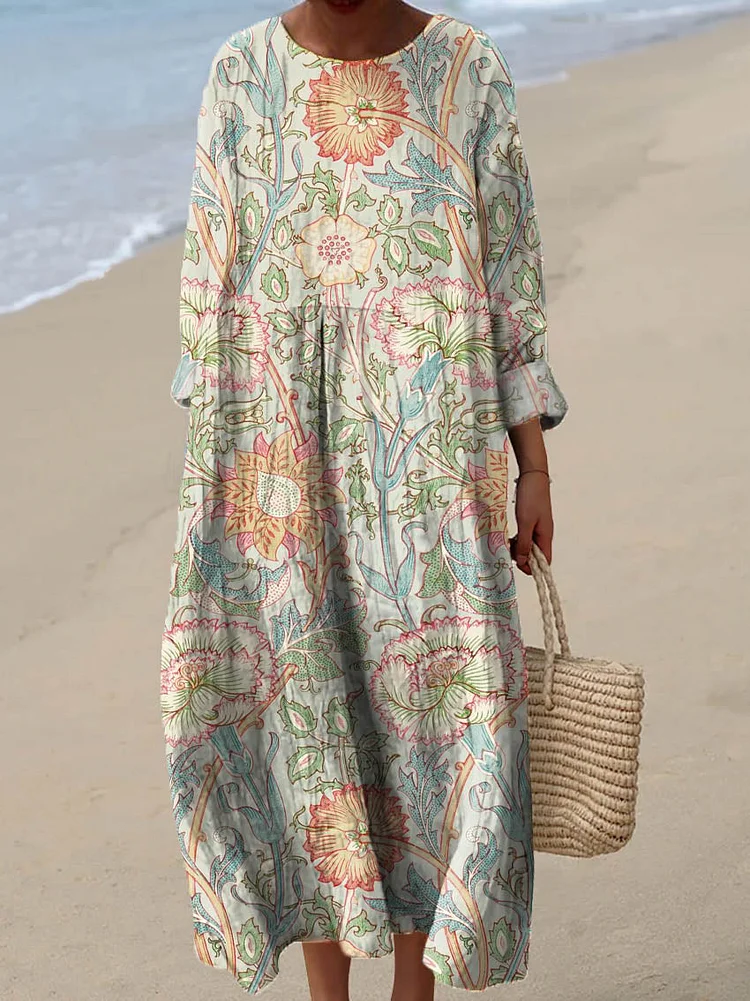Women's Vintage Floral Pattern Art Print Cotton Dress