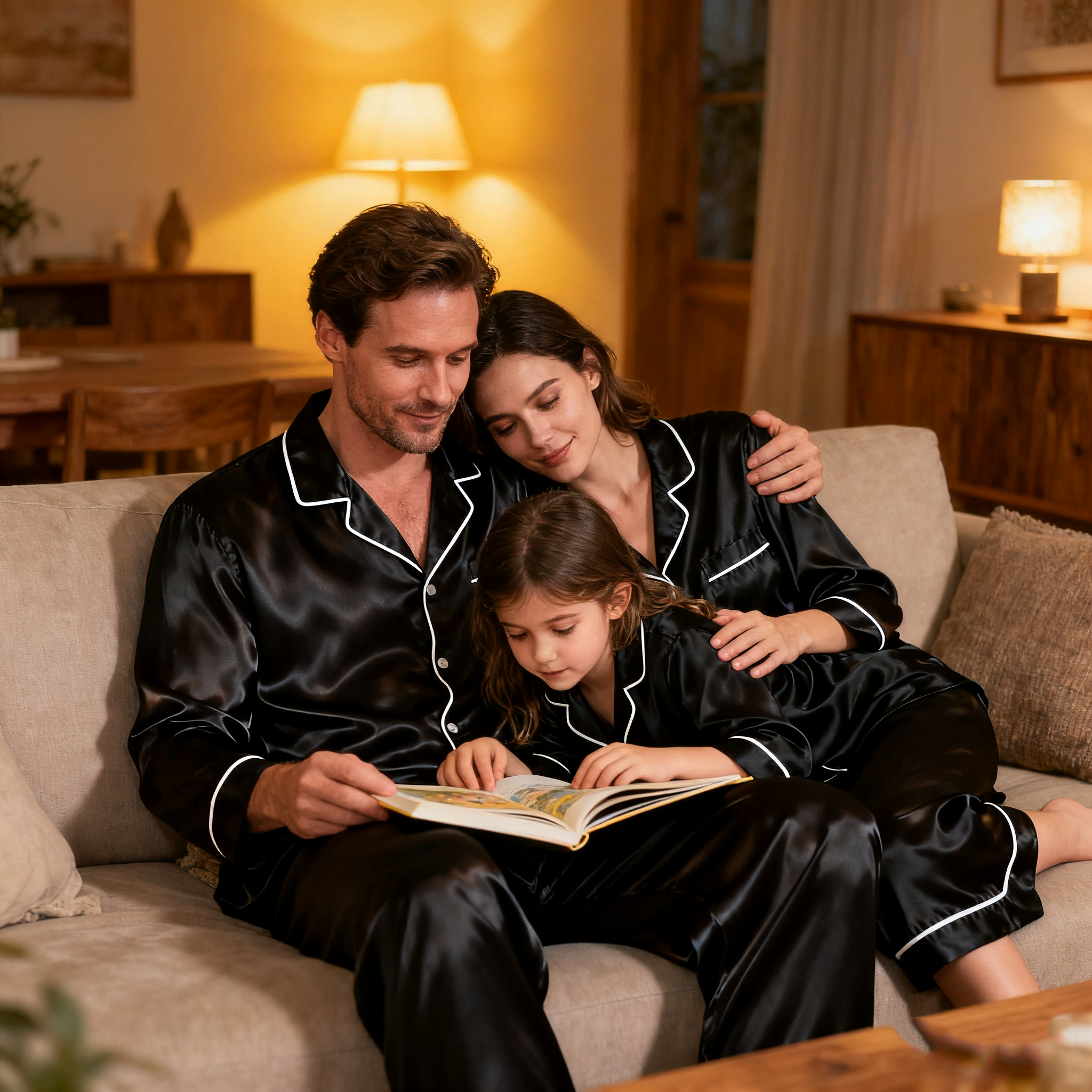 Family Matching Black Silk Pajamas Set REAL SILK LIFE